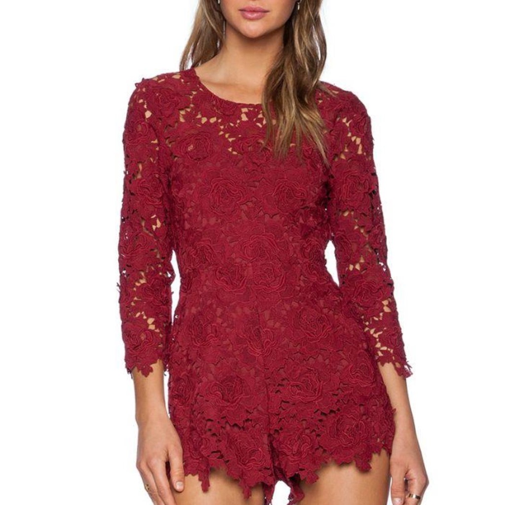 Lovers + Friends Burgundy Lace Romper
